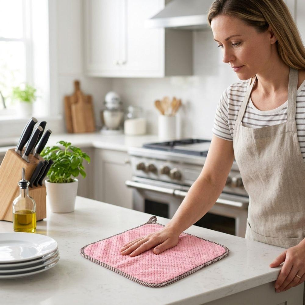 4pcs Super Absorbent Kitchen Towels Machine Washable Dish Rags Dish Cloths Surfaces Cleaning