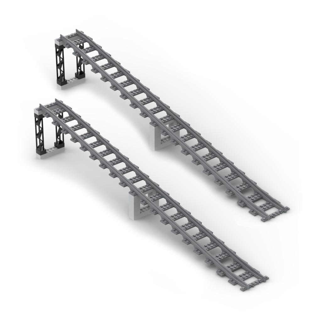 MOC Train Track Building Blocks Urban Railway Double-deck Elevated Bridge Up-and-Down Slope Support Bridge Scene Accessories Toy
