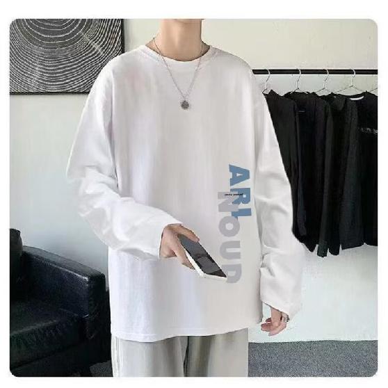 2024 Men's Long-Sleeved T-shirt Autumn Undershirt Long Sleeve Cotton Autumn Hong Kong Style Printing Loose Trendy Top