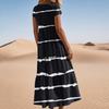 Women's Summer Fashion V-Neck Beach Long Short Sleeve Striped Geometric Print Dresses