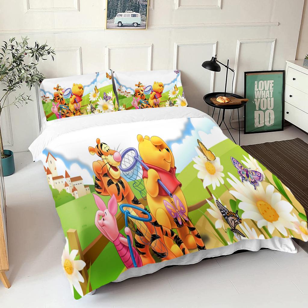Winnie The Pooh Bear Bedding Set Duvet Cover Queen With Pillowcase 3d Children'S Bedding Set Universal Suitable For Children