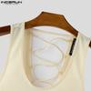 INCERUN Men U Neck Sleeveless Back Bandage Fitted Tank Tops