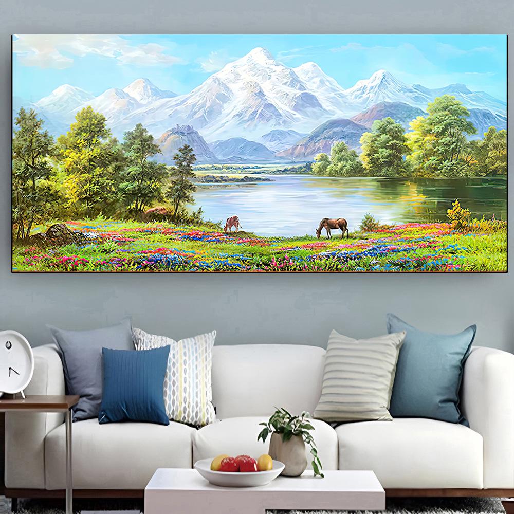 Framed Abstract Landscape Oil Painting for Living Room & Bedroom Decor
