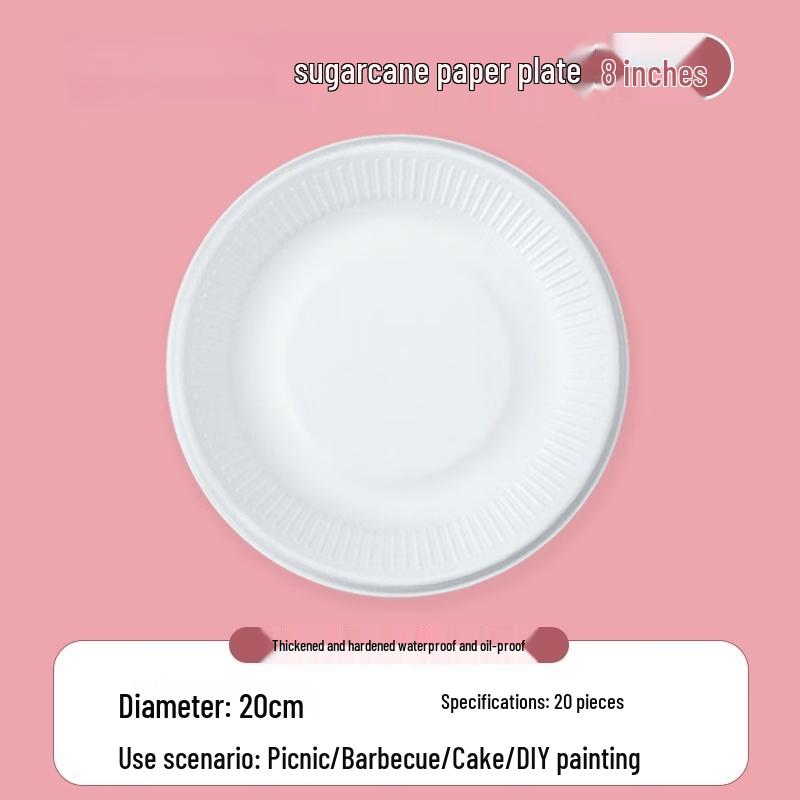 8-inch White Disposable Sugarcane Paper Plates