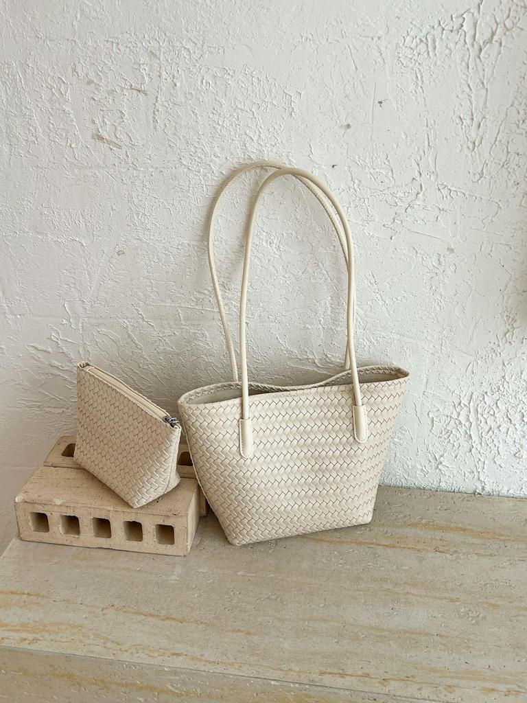 Trendy Woven Handbag: Large Capacity Textured Tote
