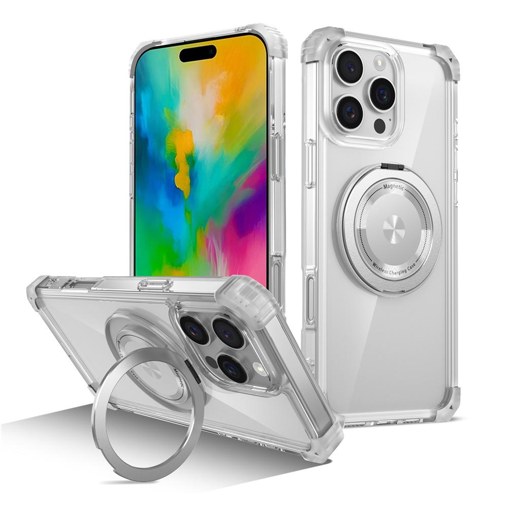 

KEYSION HD Прозрачный противоударный чехол MagSafe для iPhone 16 Pro Max 16 Plus 360 ° вращающийся магнитный чехол-подставка для телефона for iPhone 16 Pro Max чистый