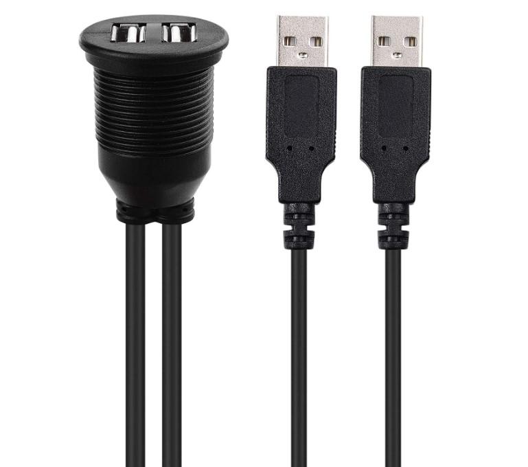 New Dual USB 2.0 3.0 Male to Female Car Waterproof Dashboard Flush Panel Mount USB Extension Cable for Truck Boat Motorcycle