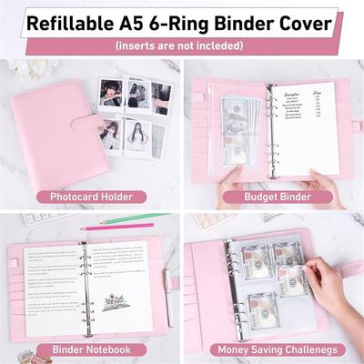 PU Leer A5 Ringband met Magnetische Sluiting 6-Rings Band Cover voor A5 Vulpapier, Hervulbaar Notitieboek A