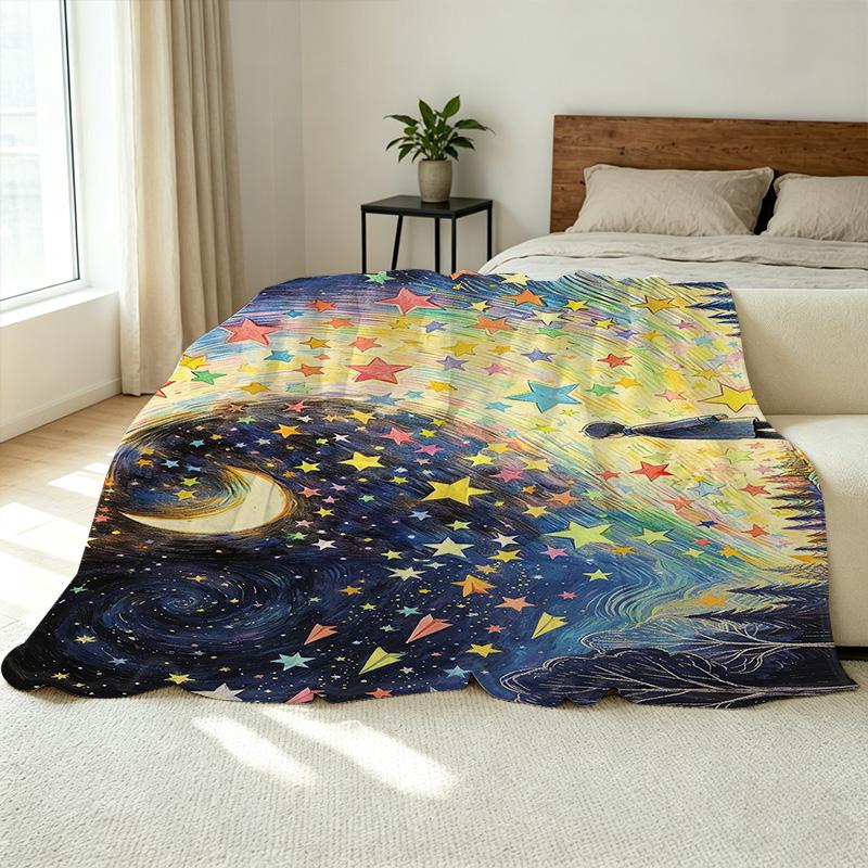 Starry Sky Flannel Throw Blanket Soft, Cozy & Warm, Machine Washable, Ideal for Home Decor, Office Naps, Christmas & Halloween