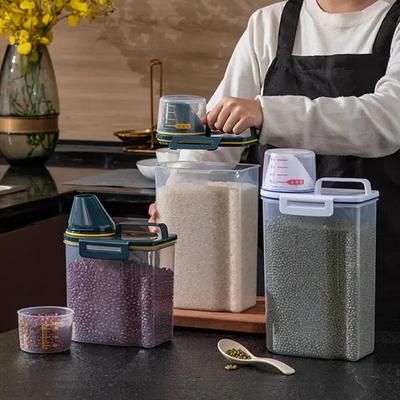 Hava Geçirmez Tahıl Saklama Kabı Neme Dayanıklı Böcek Geçirmez Pirinç Kovası Gıda Kutusu Şeffaf Mühürlü Plastik Tank Mutfak