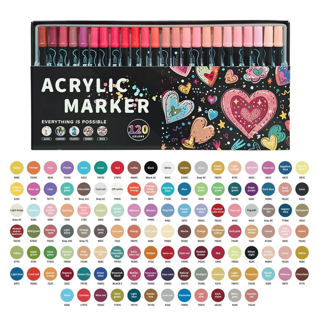 12-120 Färger Dubbelspets Akrylfärgspennor Markörer för Trä Duk Sten Målning Glas Keramiska Ytor DIY Hantverk