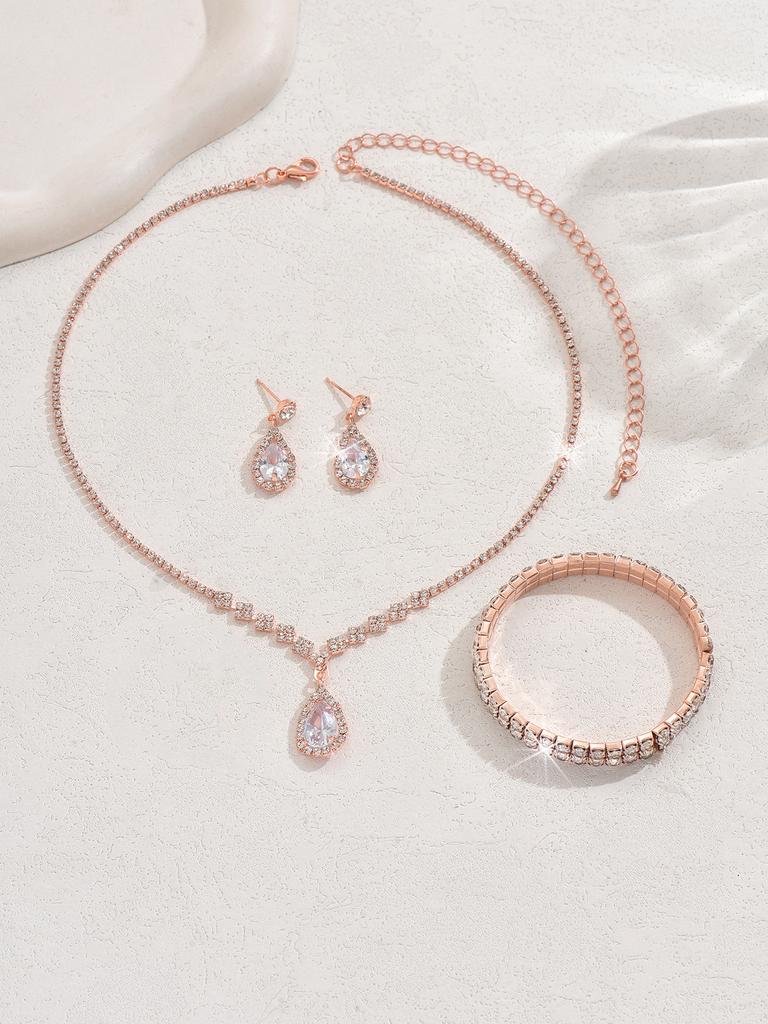 BLINGBAY Smykkesett for kvinner Søtt Romantisk Retro Mote Bryllupstilbehør Rhinestone Øredobber Halskjede Armbånd Sett Jenter Moderne Smykker Gave