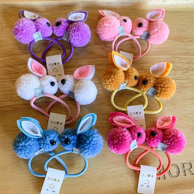 2PCS New Plush Rabbit Cute Princess Headwear Kids Elastic Hair Bands Children Ropes Girls Accessories Baby Headdress