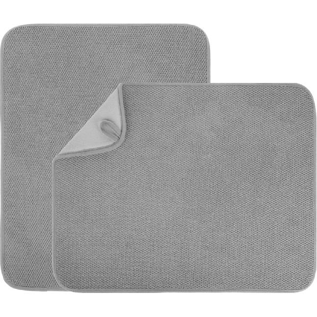 1 Pack Microfiber Dish Drying Mat for Kitchen Counter,Ultra Absorbent Dish Drainer Mat ,Dish Drying Pad , Dish Rack Mat 20×15 Inch (Gray)