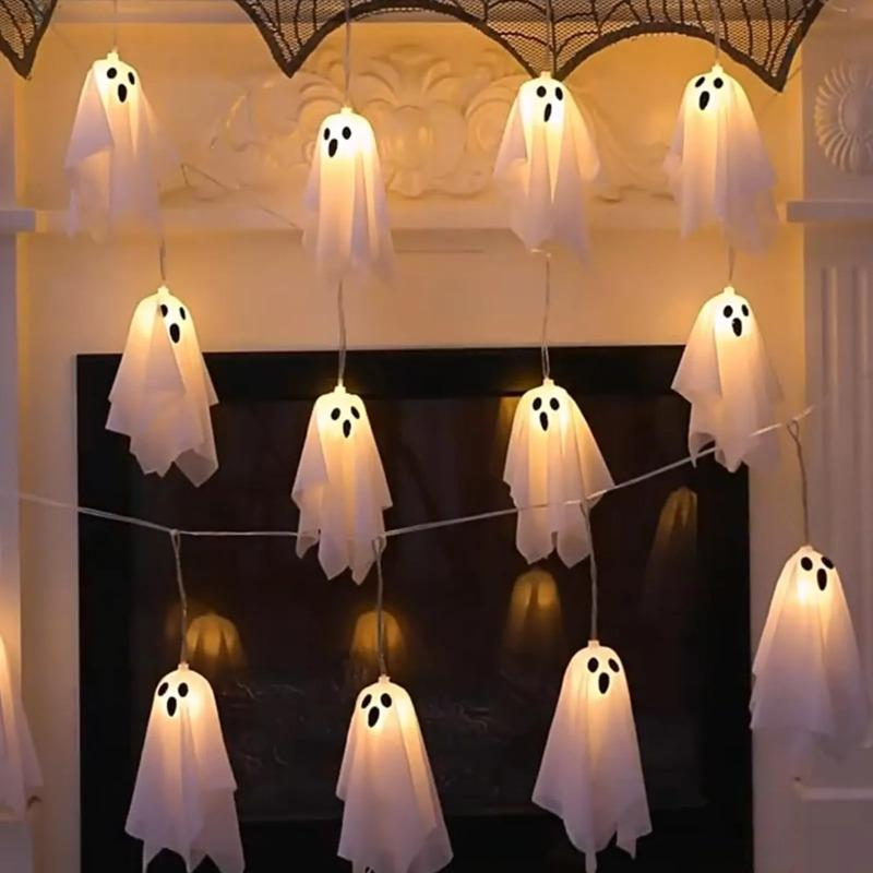 Haunted House Decor Halloween White Hanging Ghost Lights Horror Flying Ghost Props Glowing Spooky Ornaments for Halloween Party Outdoor Yard Decor