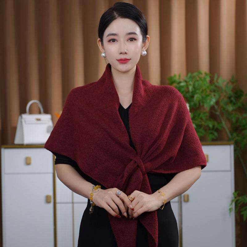 Fashion Solid Color Knitted Shawl Soft Neck Wrap Sweater Shawl Cape Thickened Winter Warm Wool Blended Shawl