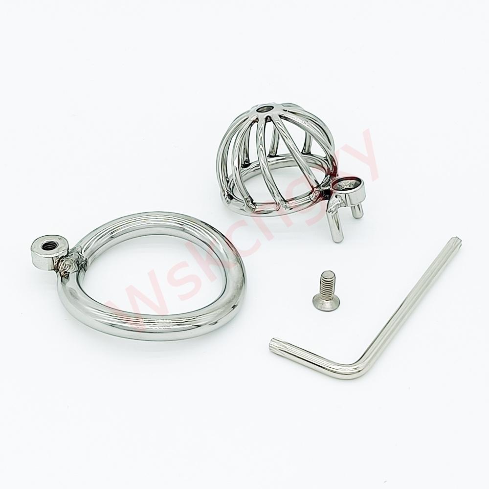 Screw Lock Stainless Steel Male Chastity Device Cock Cage with Arc Penis Ring Sex Toys for Men Urethral Lock Adult Game