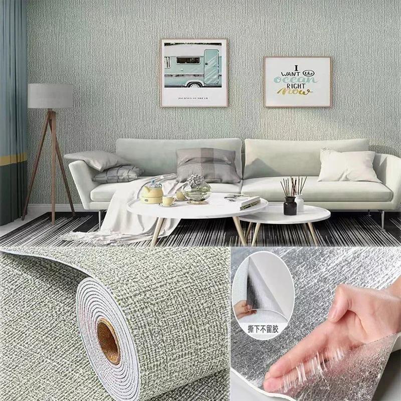 3D Wall Sticker Linen Texture Thicken Self-Adhesive Waterproof Wallpaper For Bedroom Bathroom Wall Home Decor ,Anti-collision