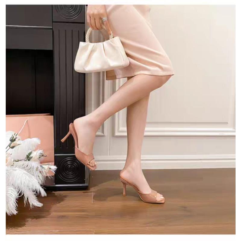 Fashion New Style High Heels Women's Slippers Elegant Casual Square Toe Slippers Summer Shoes Zapatos De Mujer Women's Designer Sandals