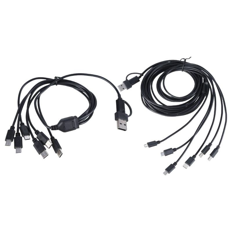 Multi Charging Cable 6Port USB Charging Cord with Type C and USB Connectors for Electronics 150cm/50cm Length
