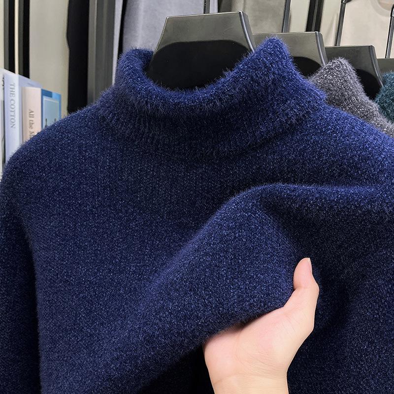 Men s Thickened Mink Fur High Neck Sweater - Anti-pilling, Warm Solid Color Knitwear Pullover 4X Large