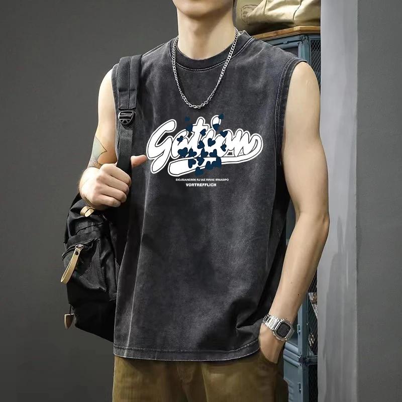 Herren Ärmellose Weste Retro Retro Streetwear Flachdruck Blau Fächer Kaktus Wüste Sonnenschein Baumwolle Sommer Motorradkultur