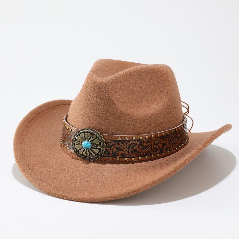 Men and Women Woolen Felt Hat European and American Jazz Hat Curled Top Hat Ethnic Style Sun Protection Hat Cowboy Hat