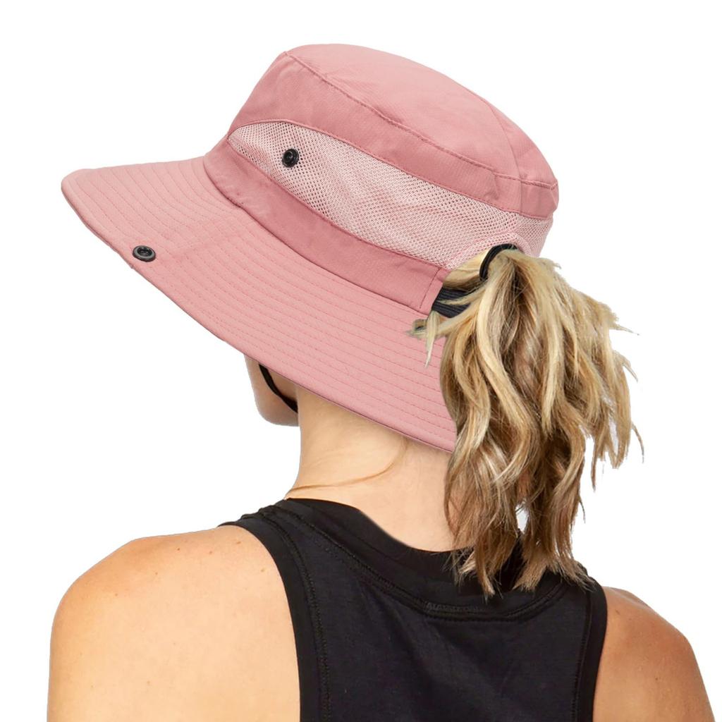 1pc Women's Outdoor UV-Protection-Foldable Sun-Hats Mesh Wide-Brim Beach Fishing Hat with Ponytail-Hole for Outdoor Activities