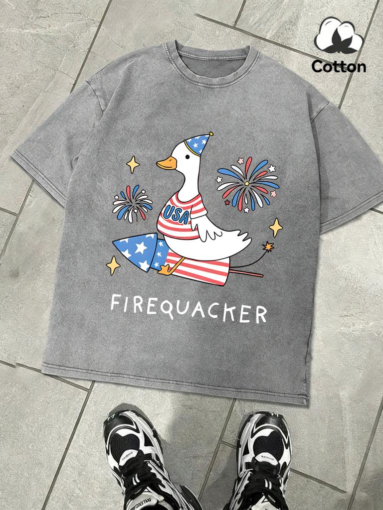 UsaS Big Goose On A Rocket Retro Man TShirt Summer Loose Breathable Cotton Top Soft Fashion Washed Clothing Mens ONeck Tee