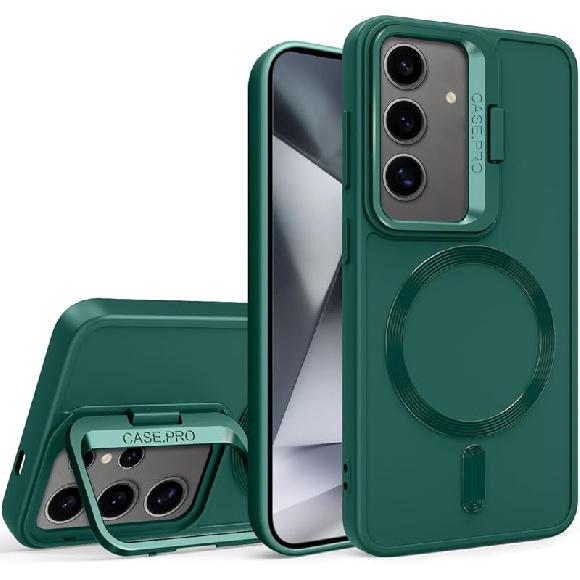 

Case for Samsung Galaxy S24 Compatible with MagSafe Stand Silicone Heavy Duty Protection Anti-Scratch Shockproof Slim Durable Magnetic Protective зелений