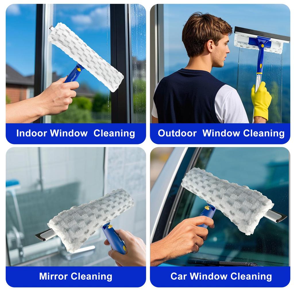 ITTAHO Window Window Microfiber Window Glass Water Cleaning Adjustable Extension Pole Condensation Glass Bathroom Window Cleaning Set Double-Sided