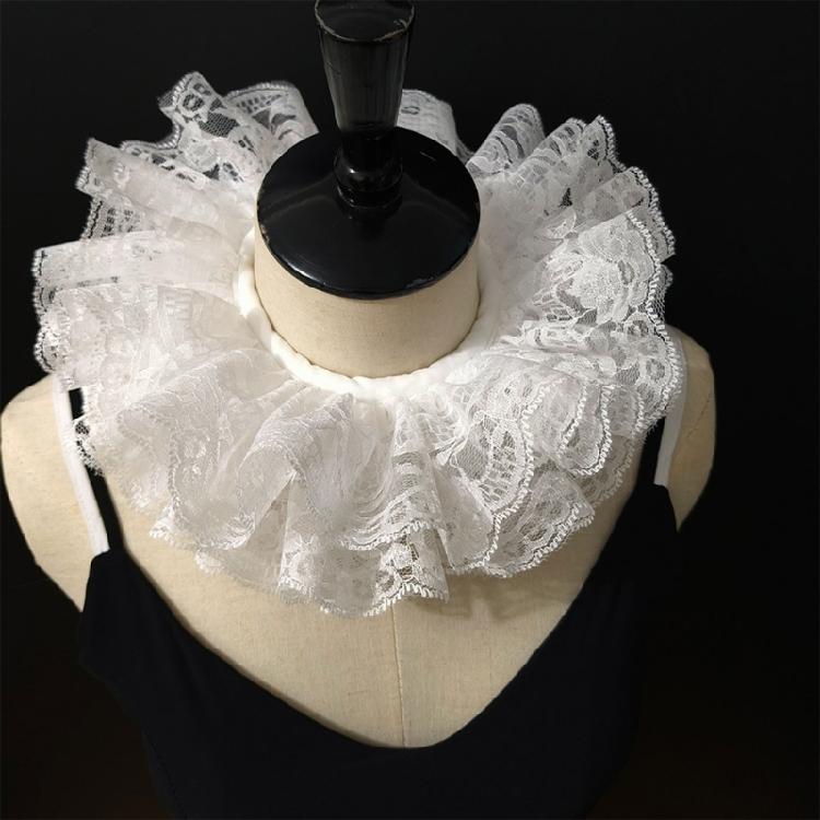 Elegant White Detachable Lace Ruffled Neckpiece Victorian Collar For Theatrical Performances And Halloween Party Costume