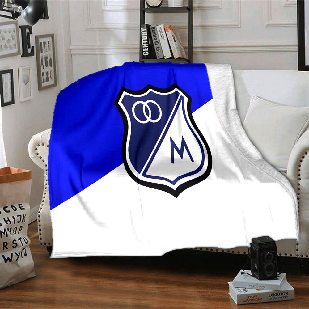 Blue And White Shield Millonarios Flannel Blanket, Soft Polyester, Modern Design, All-Season for Camping, Travel, Gifts for holidays or birthdays