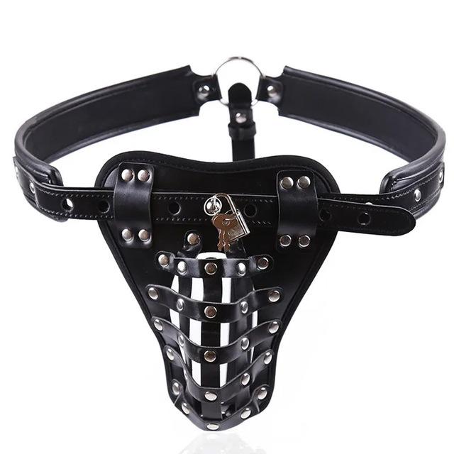Black Leather Chastity Belt Penis Lock Cage Pants BDSM Adult Sex Role Play Toys Alternative Flirting Tools for Men and Couples