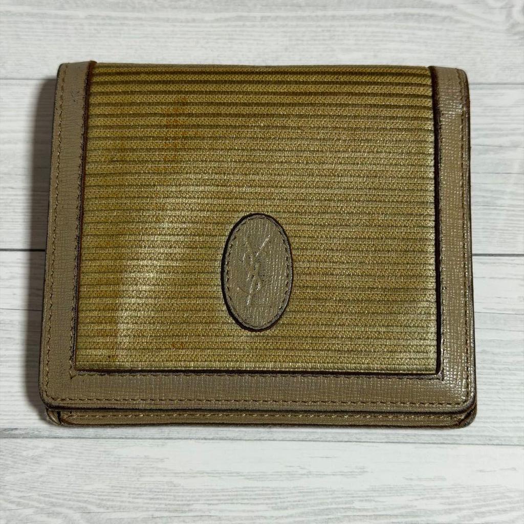 Used Yves Saint Laurent Bi-fold Wallet Yellow Beige YSL Logo Vintage