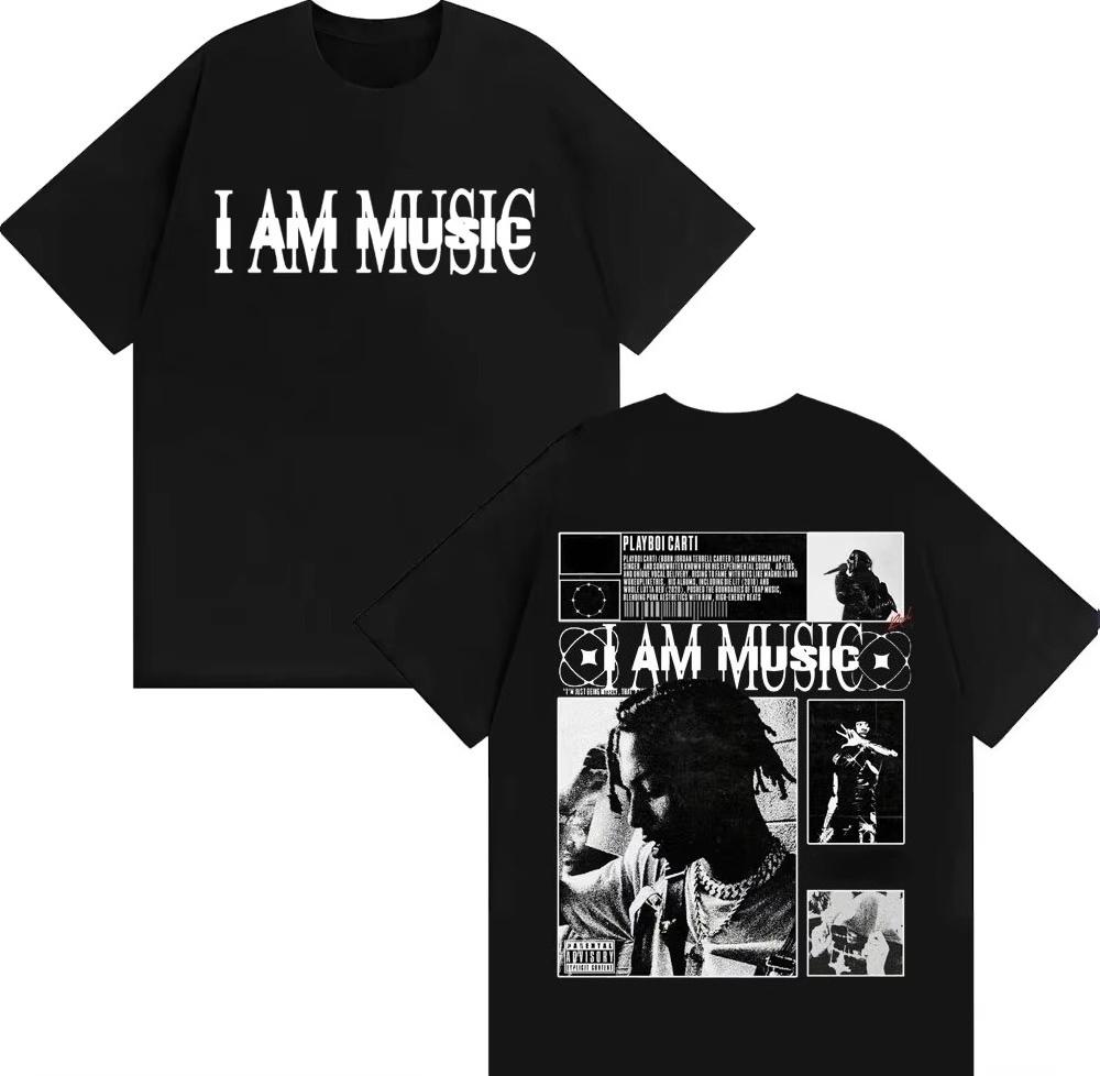 

Rapper I AM MUSIC Album Logo T Shirts for Men women Harajuku Hip Hop Casual Comfort 100% Cotton Autumn and winter innerwear S