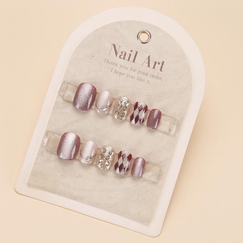 

Кошачий глаз Гингем Ручная работа Короткие Круглые Ногти Арт Детали Handmade Nails S - 10 pieces/bag