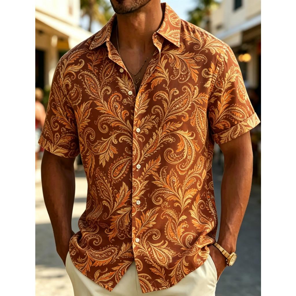 Hot Selling Men's Retro Paisley Printed Casual Shirt, Breathable Top for Party Travel and Daily Wear