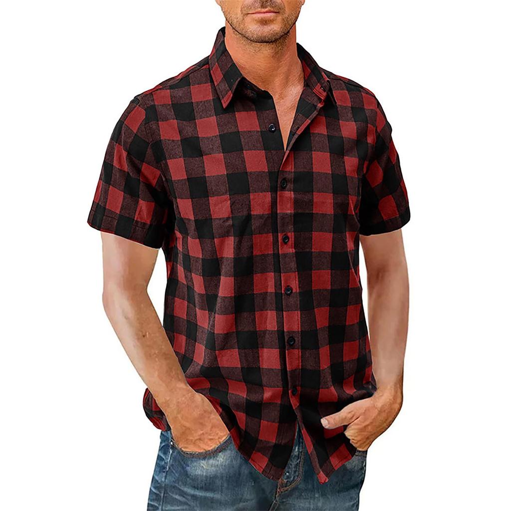 Men's Casual Hawaiian Shirt Short-sleeved European And American Plaid Shirt