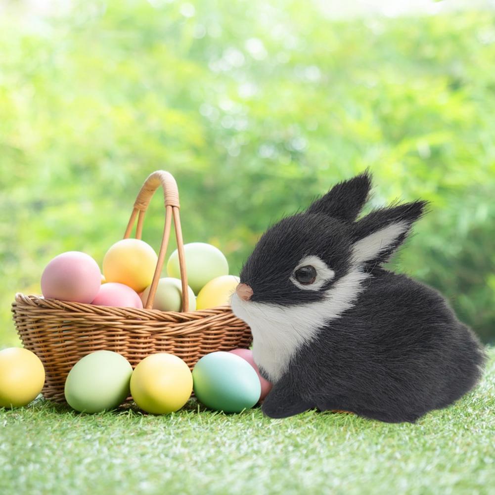 Small Bunny Ornament Faux Fur Rabbit Decoration Realistic Plush Rabbit Figurines for Easter Decor Bunny Models with for Home