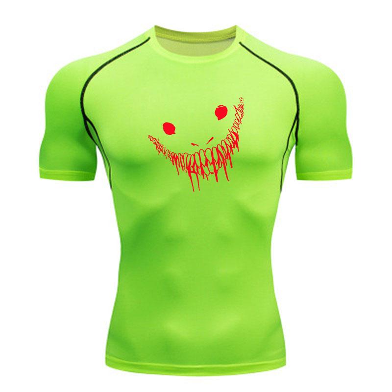 Men's Compression Fitness Sports T-shirt, Red Smiley Face Graffiti Drip Print Quick Dry Breathable Athletic Top for Gym Workout Running Training Casua