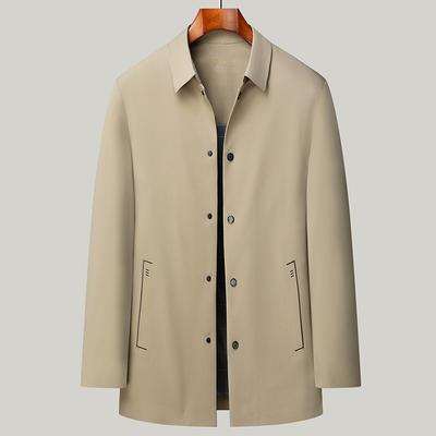 Spring and Autumn New Men's Windbreaker Mid-Length No-Iron Windbreaker Trendy Handsome Men's Lapel Youth Jacket