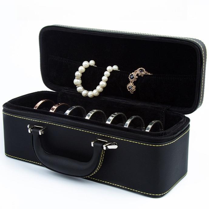 Boîte à Bijoux en Cuir Boîte à Bijoux de Poche Rangement Bracelet Étuis de Protection Boîtes de Rangement Bagues Organiseur de Boîte à Bijoux à Compartiments Divisés