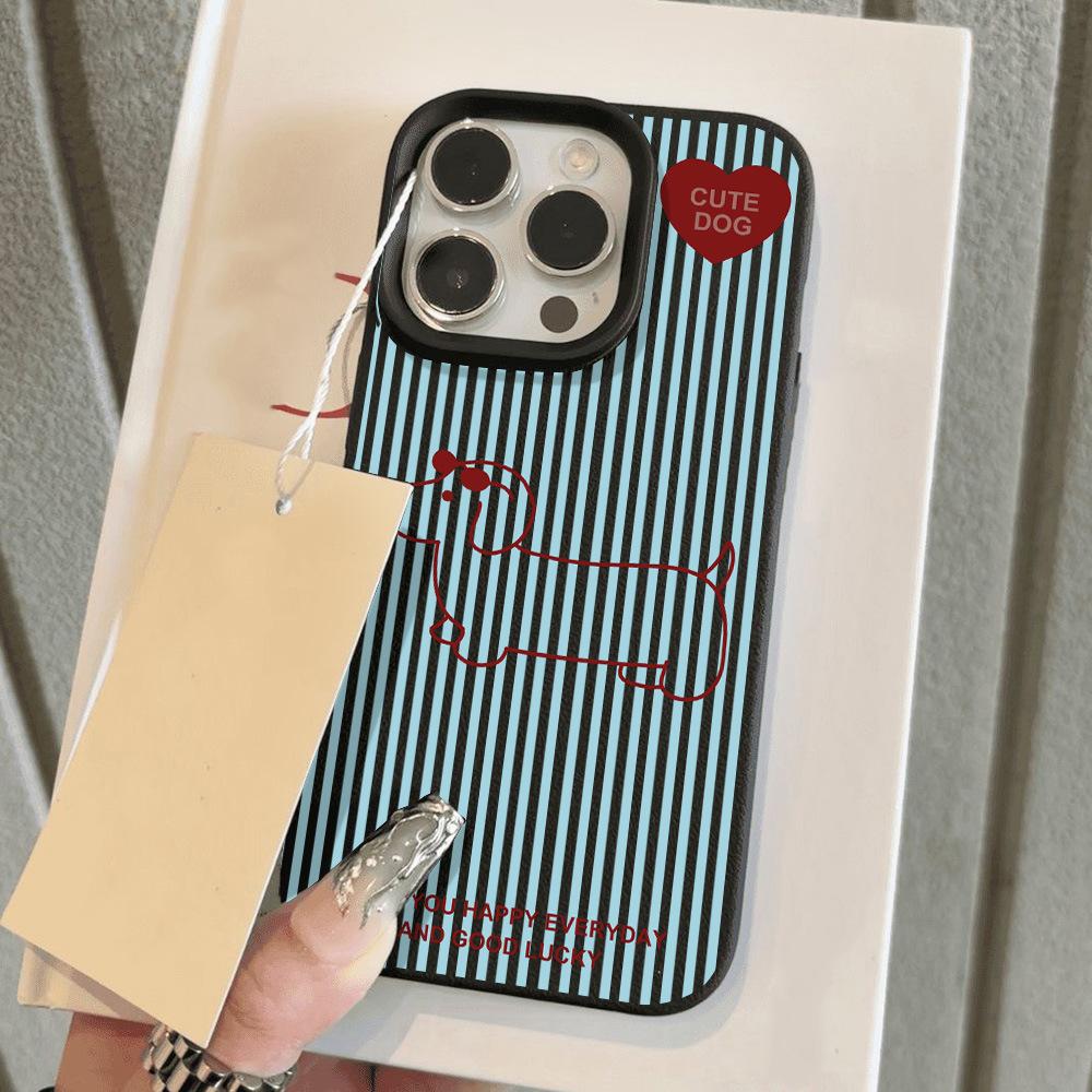 Dachshund love applies to iPhone17 Pro leather pattern mobile phone case 17 all-inclusive 15 large holes 16 soft case 14 generation