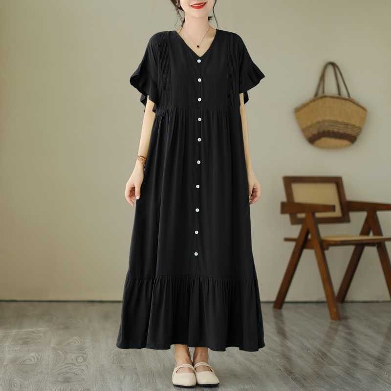 V-neck Loose Long Dress
