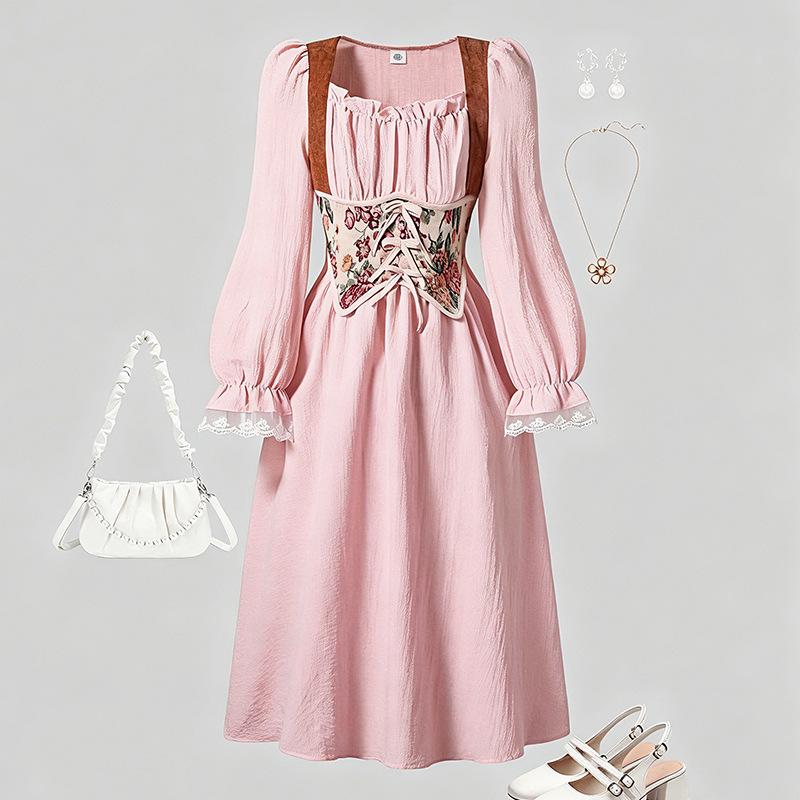 2025 Autumn Girls' French Medieval Princess Dress - Retro Long-sleeve Court Style