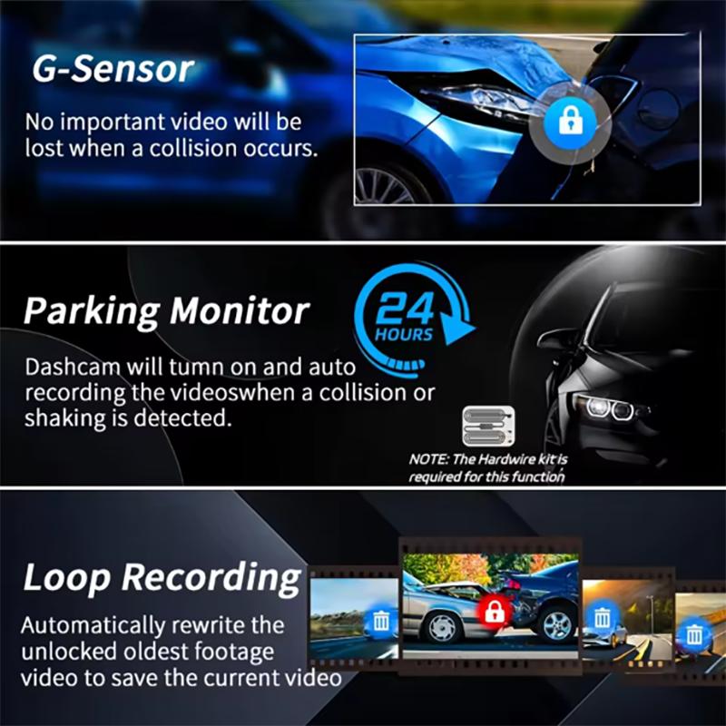 1080P WiFi DashCam Car DVR with 3/4 Lens 360°Auto Black Box Night Vision 24H Parking Monitor Video Recorder for Vehicle Security