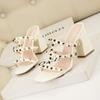 Women Summer Fashion Rivets PU Leather High Heel Sandals Lady Square Heel  Fish Mouth Slippers Woman Casual Sandal Slip-on Shoes