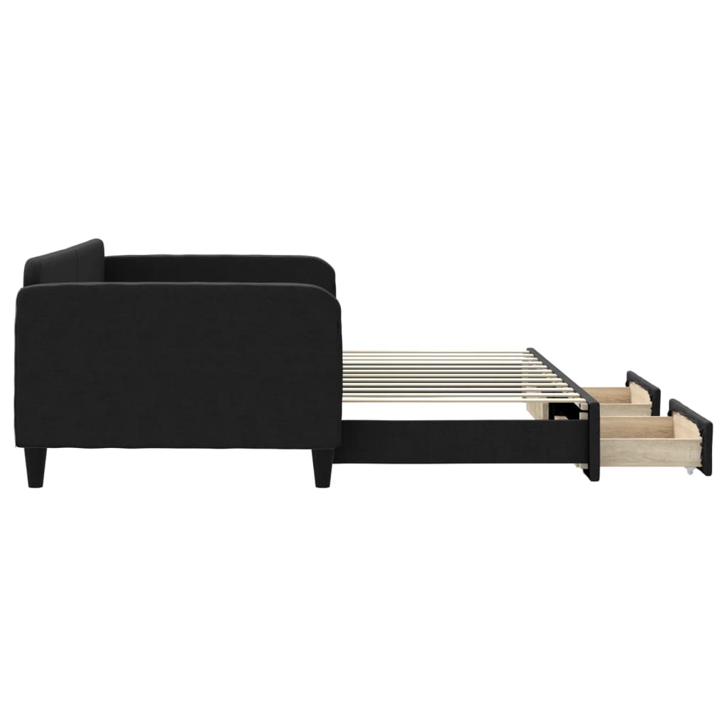 Vidaxl Sofa Rozsuwana Z Szufladami, Czarna, 100X200 Cm, Tkanina