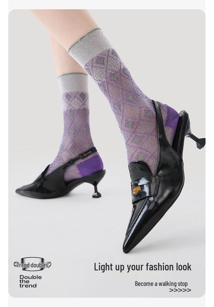 Renaissance Women's Seamless Mid-Calf Socks - Breathable, Thin, Purple, Cute Spring/Summer Socks